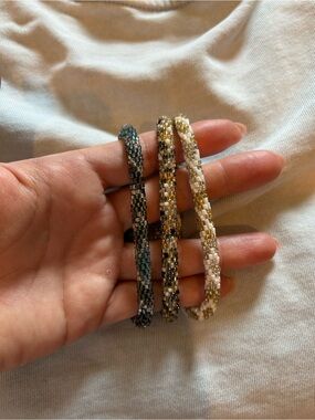 Set of 3 Nepalese Style Roll-On Bracelets Gray, Black, White, Good Seed Beads